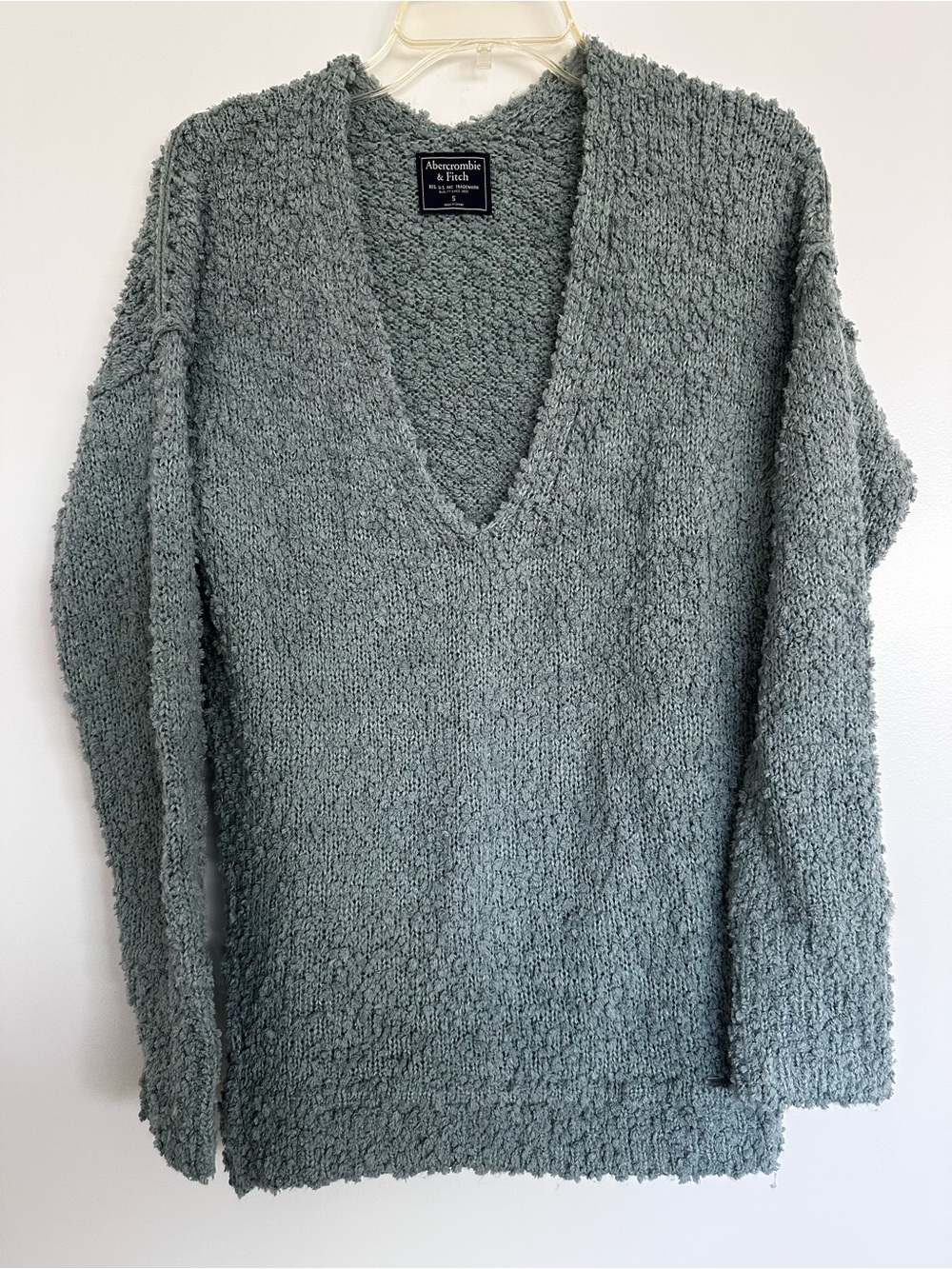 Abercrombie & Fitch Women's V-Neck Plush Sweater in Dusty Sage